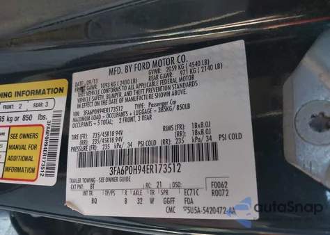 2014 Ford Fusion Se z USA, uszkodzony, nr VIN 3FA6P0H94ER173512